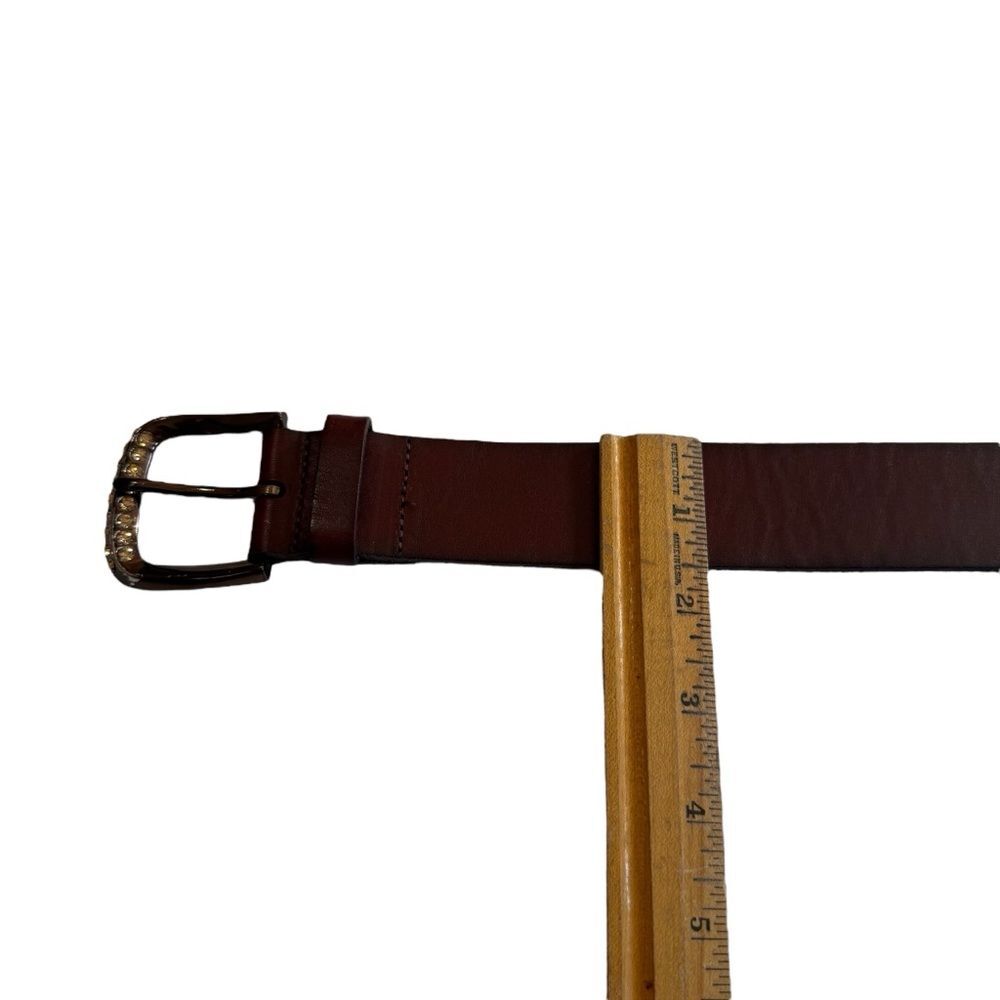 Fossil Brown Leather Belt Rhinestone Buckle Sz M - Picture 10 of 16
